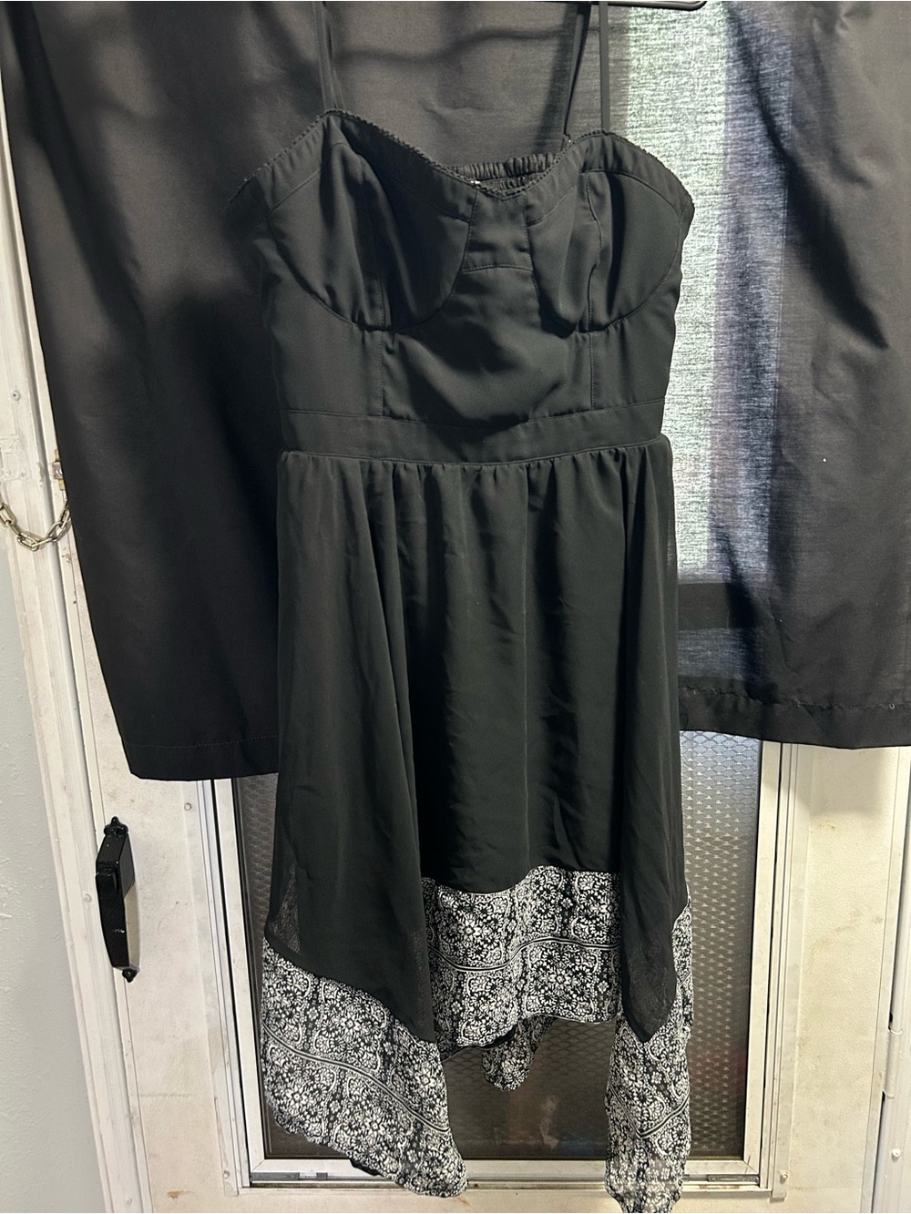 American Eagle Outfitters Black Strapless High-Low Dress with Printed Hem